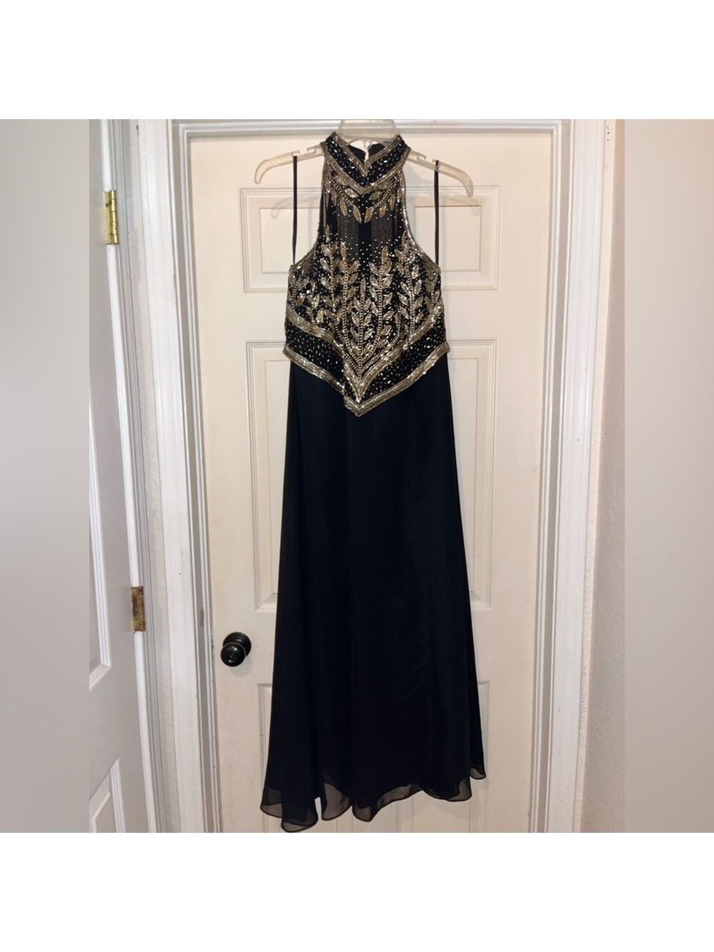 Vintage Black and Gold Beaded Long Formal Dress by Scala - Picture 8 of 13